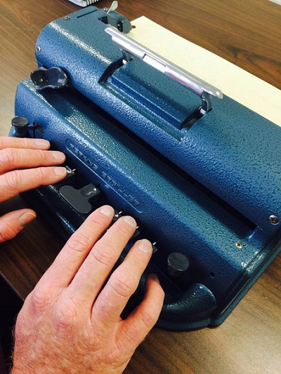 typing on a Perkins Braille writer