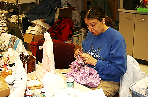 a UCB member is knitting