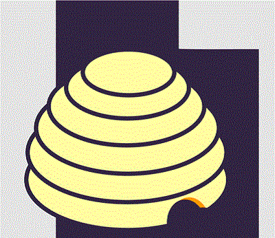 UCB logo of a beehive in front of the Utah State borders